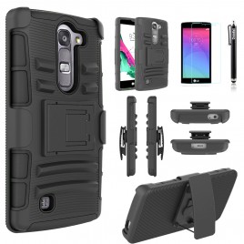 LG Escape 2, LG Spirit LTE Case, Dual Layers [Combo Holster] Case And Built-In Kickstand Bundled with [Premium Screen Protector] Hybird Shockproof And Circlemalls Stylus Pen (Black)